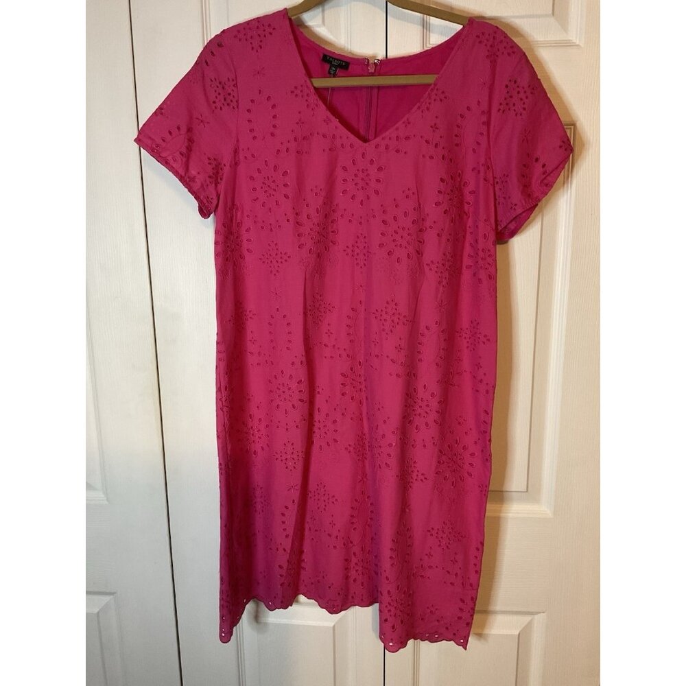 Talbots Hot Pink Eyelet Cotton Sheath‎ Dress Size 16 Petite New $139